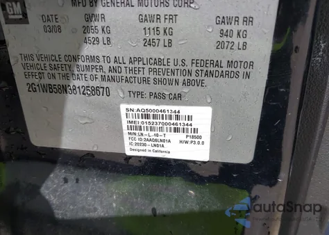 2008 Chevrolet Impala Ls z USA, uszkodzony, nr VIN 2G1WB58N381258670